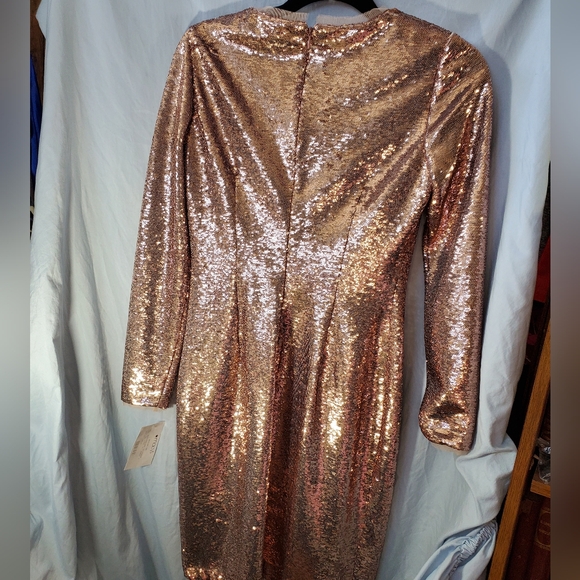 Calvin Klein Sequin Long-Sleeve Mini Dress - Rose Gold Size 4 - Picture 6 of 9